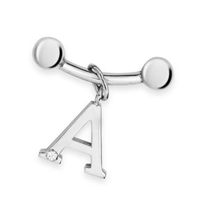 Weißgold-Barbell 12 mm mit Brillant-Anhänger "A"