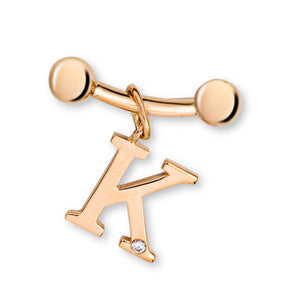 Rosegold-Barbell 10 mm mit Brillant-Anhänger "K"