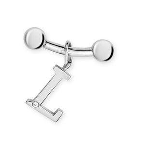 Weißgold-Barbell 12 mm mit Brillant-Anhänger "L"